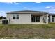 The backyard features a cozy covered patio with sliding glass doors and two young trees at 656 Hennepin Loop, Lake Wales, FL 33898
