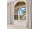 A bright arched window showing tropical landscaping and a luxury neighborhood at 13809 Abberwick Dr, Orlando, FL 32832