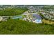 Community aerial view showcasing the pool, tennis courts, pond, and lush greenery in the neighborhood at 18035 Cadence St, Orlando, FL 32820