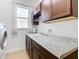 Laundry room features granite countertop, cabinets, and a window at 663 Irvine Ranch Rd, Poinciana, FL 34759