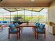 Screened patio with wooden dining set and comfortable seating at 663 Irvine Ranch Rd, Poinciana, FL 34759