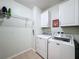 Laundry room with washer, dryer, and shelving at 1940 Banner Ln, Saint Cloud, FL 34769