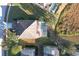 Aerial view of a home showcasing the roof, backyard pool, screened-in patio, and landscaping at 4191 Oaktree Drive, Davenport, FL 33837