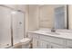 Bathroom featuring a glass enclosed shower and a single vanity at 1742 Carnelian St, Deland, FL 32720
