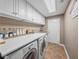 Laundry room with white cabinets, washer, and dryer at 545 Pintail Cir, Auburndale, FL 33823