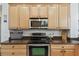 Well-equipped kitchen with light wood cabinets, granite counters, and stainless steel appliances at 2448 Palm Tree Dr, Kissimmee, FL 34759