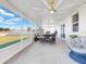 Spacious screened porch with outdoor seating and fans at 905 Desmoines Way, Poinciana, FL 34759