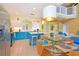 Bright kitchen with teal island, stainless steel appliances, and breakfast nook at 160 Hideaway Beach Ln, Kissimmee, FL 34746