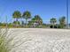 Sand volleyball court with net, palm trees, and a pond in the background at 1829 Tropical Palms Cir Cir, Kissimmee, FL 34747