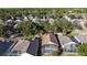 Community aerial view featuring homes with screened-in pools, manicured lawns, and mature trees at 1717 Clubhouse Cv, Haines City, FL 33844