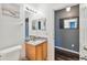 Clean bathroom with granite vanity and a single sink at 2143 Calabria Ave, Davenport, FL 33897