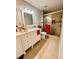 Inviting bathroom featuring ample countertop space and a glass-enclosed shower at 4858 Stone Acres Cir, St Cloud, FL 34771