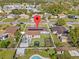 Aerial view of single-story home, showcasing location and backyard at 7804 Acadian Dr, Orlando, FL 32822