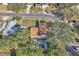 Birds-eye view of a residence featuring a backyard pool, well-kept lawn, and shaded surroundings at 3020 Rockingham Cir, Orlando, FL 32808