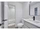 Modern bathroom with grey vanity and white toilet at 1414 Vonderay Rd, Orlando, FL 32825