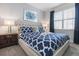 Bedroom with king-size bed and navy bedding at 1560 Flange Dr, Davenport, FL 33896