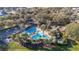 Aerial view of a sparkling community pool surrounded by palm trees, lounge chairs, and manicured greenery at 26622 Bull Run, Leesburg, FL 34748