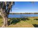 Peaceful backyard oasis with a swing and string lights overlooking the lake at 241 Lake Thomas Dr, Winter Haven, FL 33880