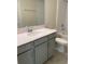 Bathroom with gray vanity, white countertop, and a toilet at 1144 Trappers Trail Loop, Davenport, FL 33896