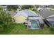 Aerial view showing home with pool and fenced backyard at 135 Langham Dr, Davenport, FL 33897