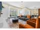 Spacious living room with gray sectional sofa and orange accent chairs at 4370 Rhyme St, Kissimmee, FL 34746