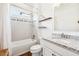 Bathroom with shower, bathtub, single vanity, and granite top at 2937 Bella Flore Ter, New Smyrna Beach, FL 32168