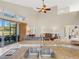 Kitchen with granite countertop, double sink, and view to living room at 336 Del Sol Ave, Davenport, FL 33837
