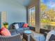 Screened porch with outdoor seating and view of the backyard at 336 Del Sol Ave, Davenport, FL 33837