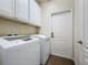 This functional laundry room is equipped with modern appliances and has convenient overhead cabinets for storage at 6826 Goldflower Ave, Harmony, FL 34773