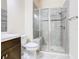 Updated bathroom features a walk-in shower and a modern toilet at 870 Spinnaker Way, Kissimmee, FL 34746