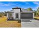 Modern single-story home with dark gray garage door and white exterior at 13380 Sw 60Th Court Rd, Ocala, FL 34473