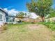 Large fenced backyard featuring a covered patio, mature tree, and ample space for outdoor activities at 420 Sunrise Dr, Orlando, FL 32803