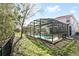 Screened-in pool and spa surrounded by a lush green backyard at 901 Marcello Blvd, Kissimmee, FL 34746