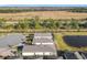 Aerial view of homes, pond and landscape at 1062 Umbria Dr, Kissimmee, FL 34759