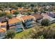 Aerial view of townhomes with screened-in pools surrounded by mature trees and landscaping at 2818 Roccella Ct, Kissimmee, FL 34747