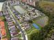 Aerial view of community with lake and tennis court at 1118 Park Ridge Cir, Kissimmee, FL 34746