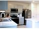 Modern kitchen with stainless steel appliances and light gray cabinets at 196 Albany Dr, Kissimmee, FL 34759