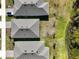 Aerial view of three homes with gray roofs and a large grassy area at 2124 Live Oak Lake Rd, St Cloud, FL 34771