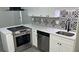 Modern kitchen with stainless steel appliances and white cabinets at 217 W Chelsea St, Deland, FL 32720