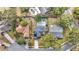 Wide aerial shot of home showing layout with pool, trampoline, shaded pergola, and solar panels in neighborhood setting at 2417 Liela Lee Ct, Ocoee, FL 34761
