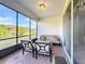 Relaxing screened patio featuring comfortable seating, brick floors, and view of the landscaped backyard at 362 Via Torrente Dr, Kissimmee, FL 34759