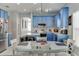 Bright kitchen with blue cabinets, white countertops, and an island at 9850 Hidden Dunes Ln, Orlando, FL 32832