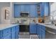 Modern kitchen with blue cabinets and stainless steel appliances at 9850 Hidden Dunes Ln, Orlando, FL 32832