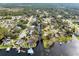 Sprawling aerial view of a residential neighborhood surrounded by lush trees and a tranquil waterway at 1150 Eden Dr, St Cloud, FL 34771