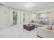 Bright living room with sliding glass doors, leading to a patio, and a modern sofa at 3209 Eagle Watch Dr, Kissimmee, FL 34746