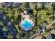 Overhead shot of a modern, cross-shaped community pool, neatly landscaped with lounge chairs and greenery at 14637 Tanja King Blvd, Orlando, FL 32828