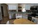 Kitchen featuring stainless steel appliances, white cabinets, tile backsplash, and adjacent breakfast area at 156 Grand Canal Dr, Poinciana, FL 34759