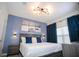 Comfortable bedroom featuring a queen-size bed, custom lighting, and a lake art piece at 750 Pebble Beach Dr, Davenport, FL 33896