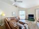 Comfortable living room offering a plush sofa, modern TV, and access to the outdoor patio at 802 Brunello Dr, Davenport, FL 33897
