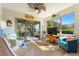Bright sunroom featuring comfortable seating, and large windows overlooking the backyard at 246 Tomelloso Way, Davenport, FL 33837